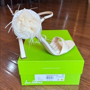 Sam Edelman Ivory Pearl Floral-Embellished Stiletto Sandals